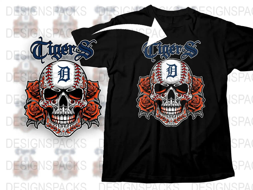 Gothic Skull Tiger Design T-Shirt, Men's Black Graphic Tee, Urban Streetwear, Cool Hip Hop Fashion Shirt