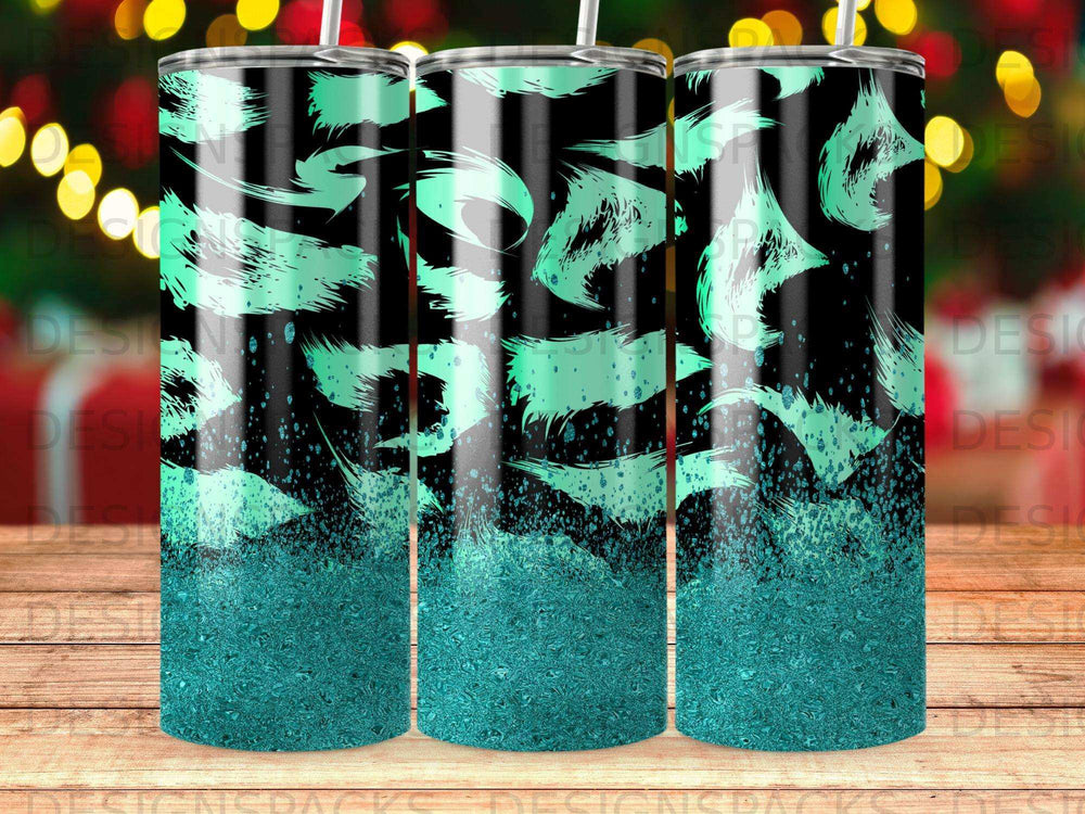 Black Teal Glitter Brush Strokes Abstract Tumbler product type
