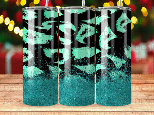 Black Teal Glitter Brush Strokes Abstract Tumbler product type