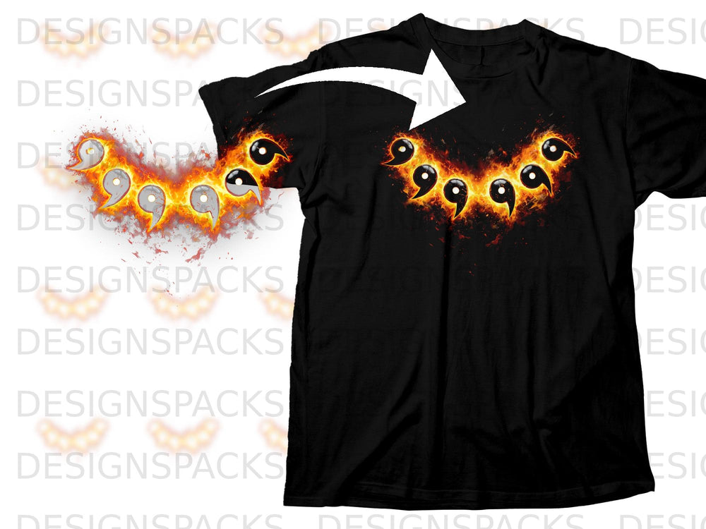 Black t-shirt with a fiery ring of tomoe symbols across the chest.