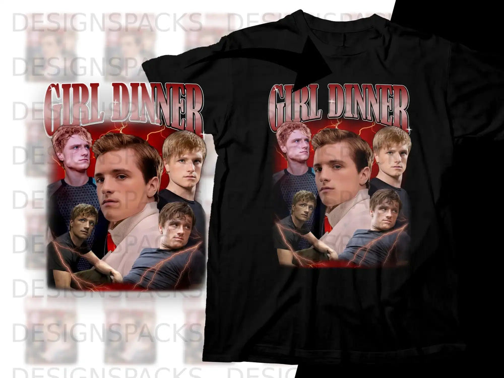 T-shirt with "Girl Dinner" text and cast members from a media property.
