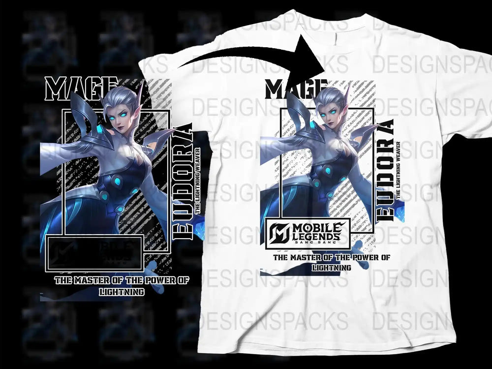 Mobile Legends Mage Eudora Graphic T-Shirt, Lightning Master Design, Unisex Gaming Shirt, Fan Apparel