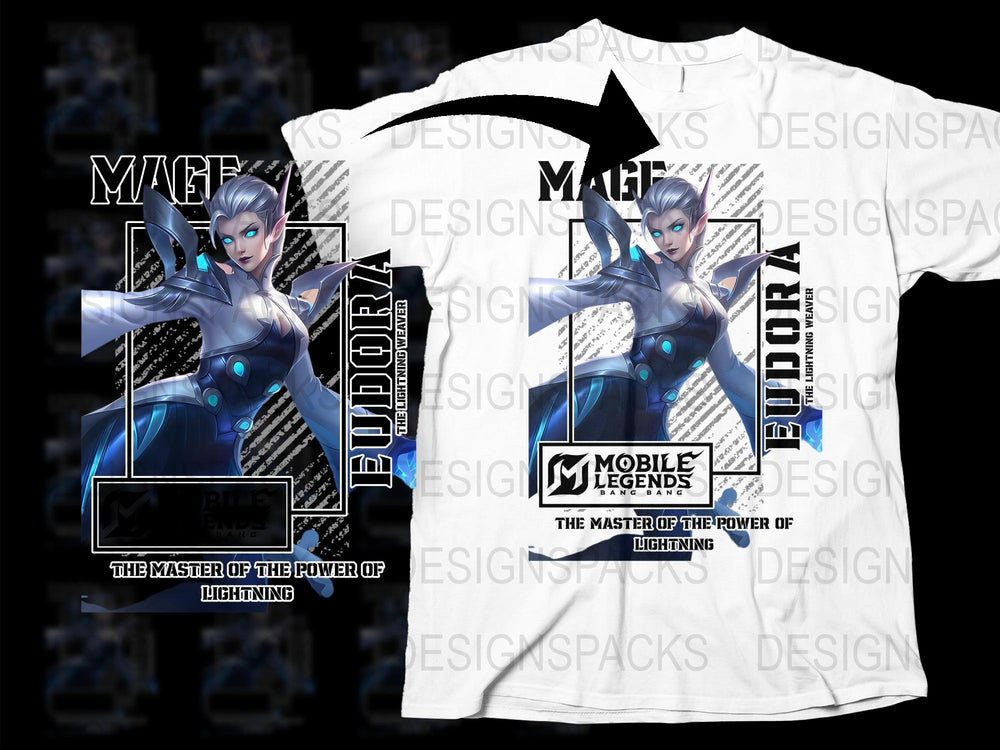Mobile Legends Mage Eudora Graphic T-Shirt, Lightning Master Design, Unisex Gaming Shirt, Fan Apparel