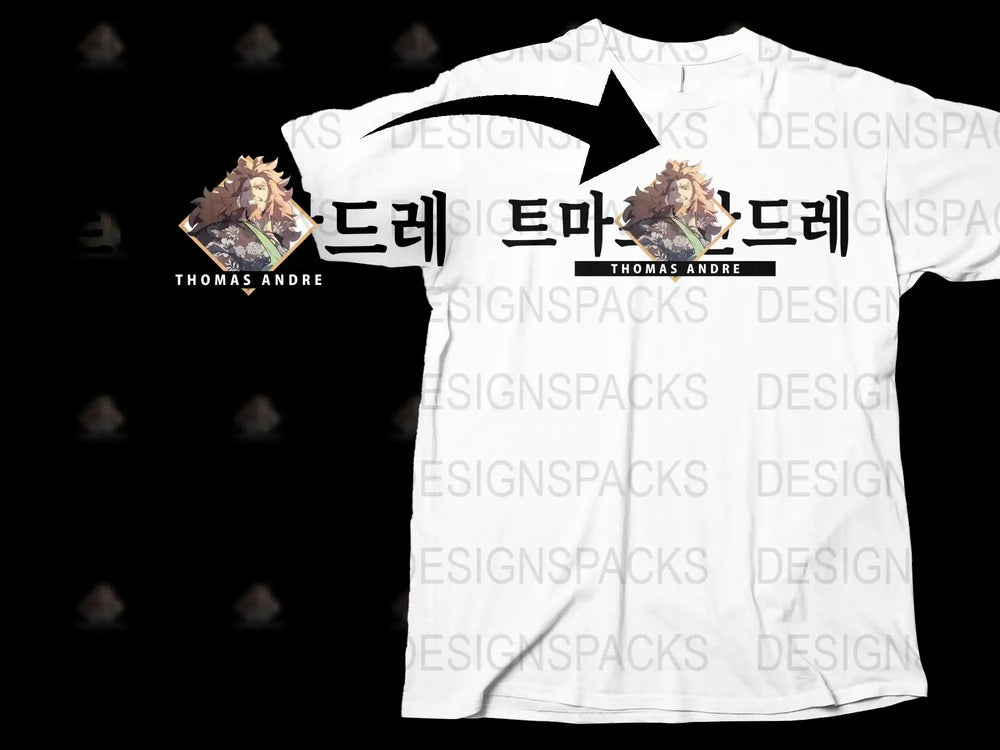 Thomas Andre Graphic T-Shirt, Anime Inspired White Tee, Stylish Character Design, Casual Streetwear Fashion, Unisex Shirt