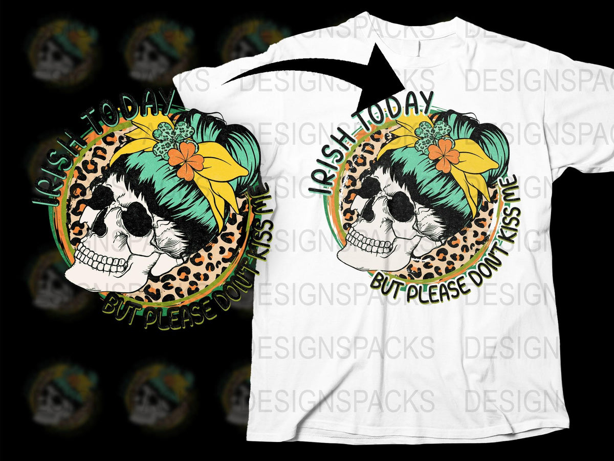 Irish Today Skull T-Shirt, Leopard Print, Floral Crown, St. Patrick's Day Graphic Tee, Unisex