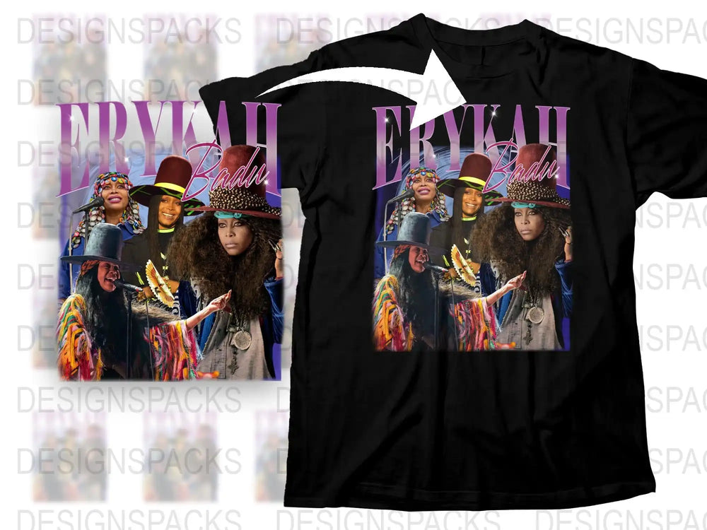 Erykah Badu Graphic T-Shirt, Vintage Style Concert Tee, Funky Fashion Music Shirt, Retro Boho Chic Apparel, Unisex Black T-Shirt