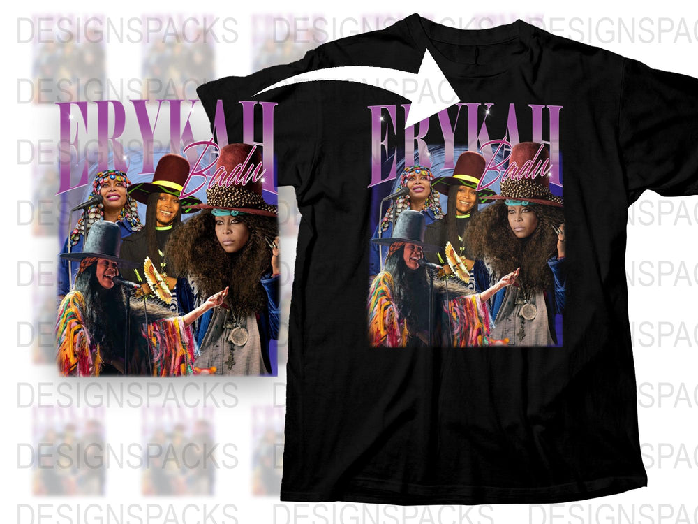 Erykah Badu Graphic T-Shirt, Vintage Style Concert Tee, Funky Fashion Music Shirt, Retro Boho Chic Apparel, Unisex Black T-Shirt