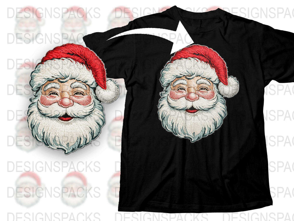 Santa Claus Face T-Shirt, Holiday Christmas Graphic Tee, Festive Winter Apparel, Unisex Black Cotton Shirt