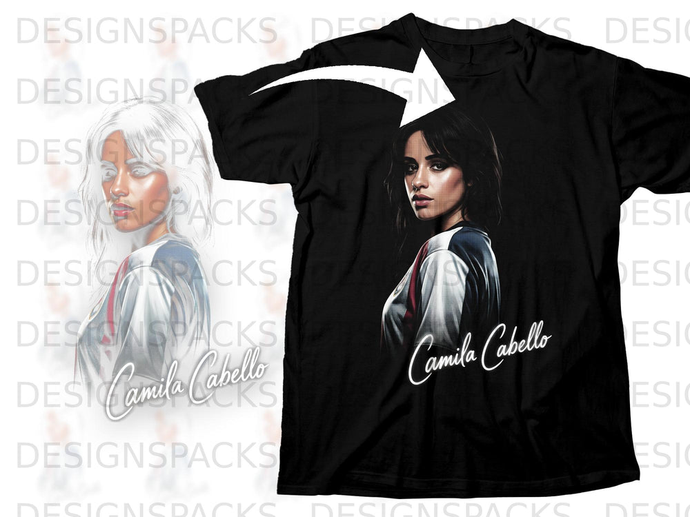 Black t-shirt with Camila Cabello graphic and text.