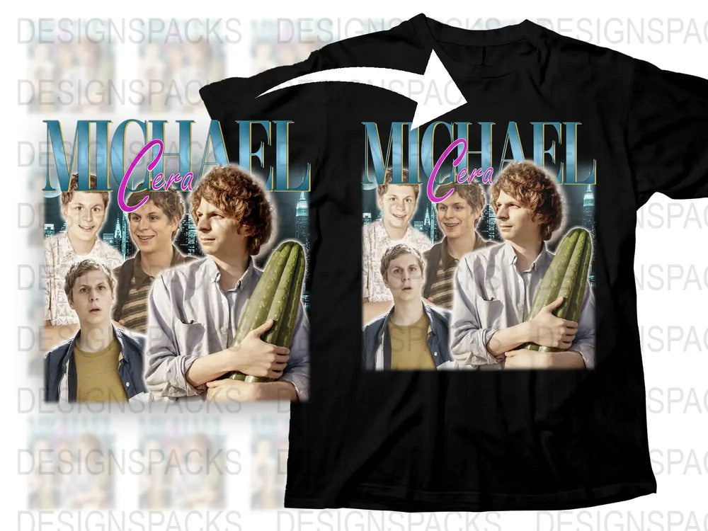 Michael Cera Photo Collage T-Shirt, Vintage Style Graphic Tee, Unisex Black Shirt