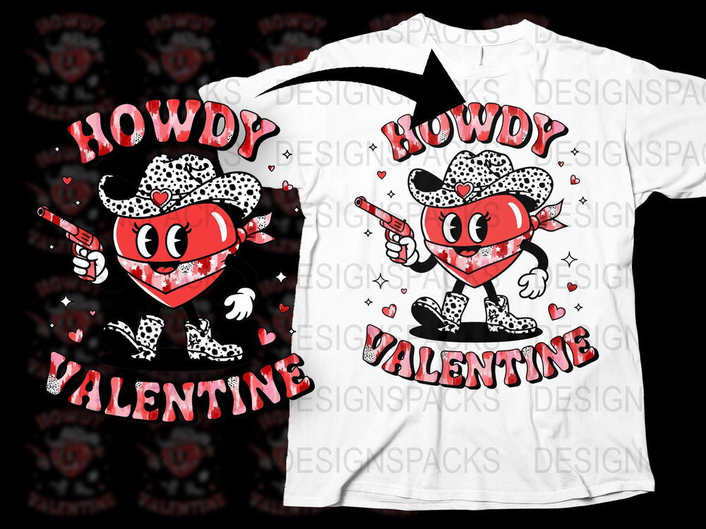 Howdy Valentine Cowboy Hat Heart T-Shirt, Western Love Tee, Funny Romantic Gift, Unisex Graphic Shirt for Couples