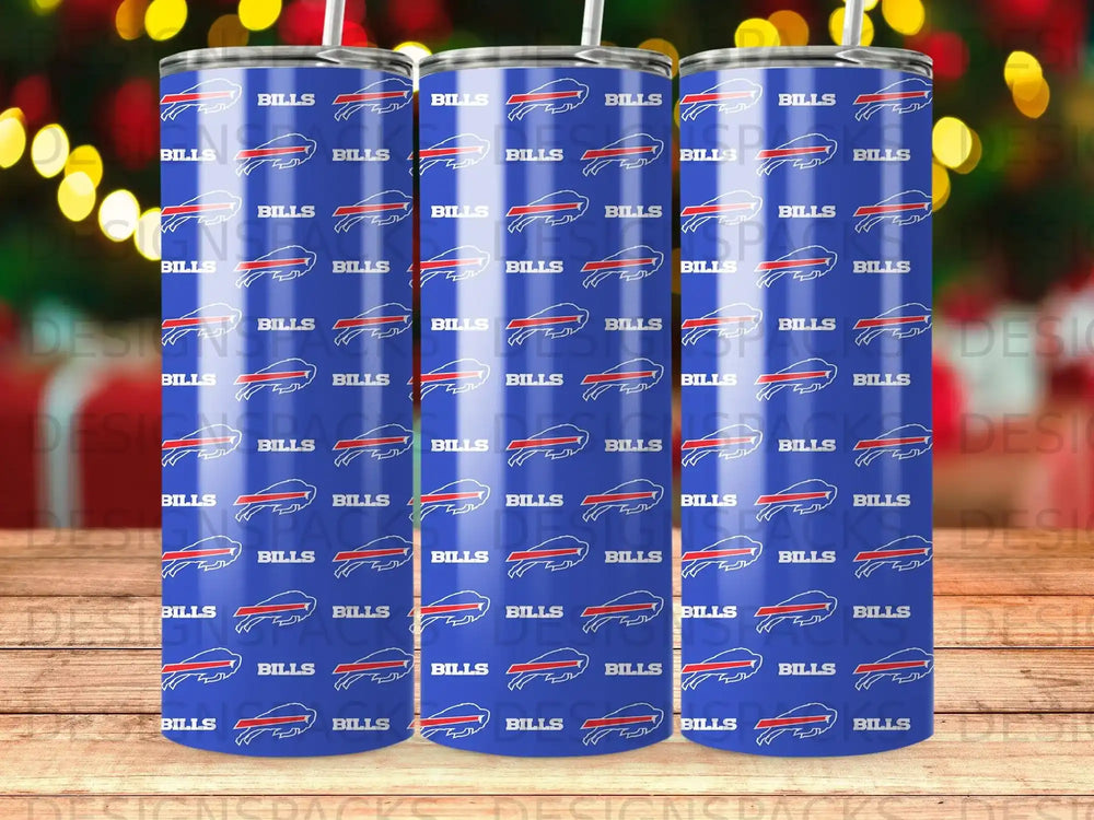 Three seamless repeating patterns of "BILLS" text on a blue background.