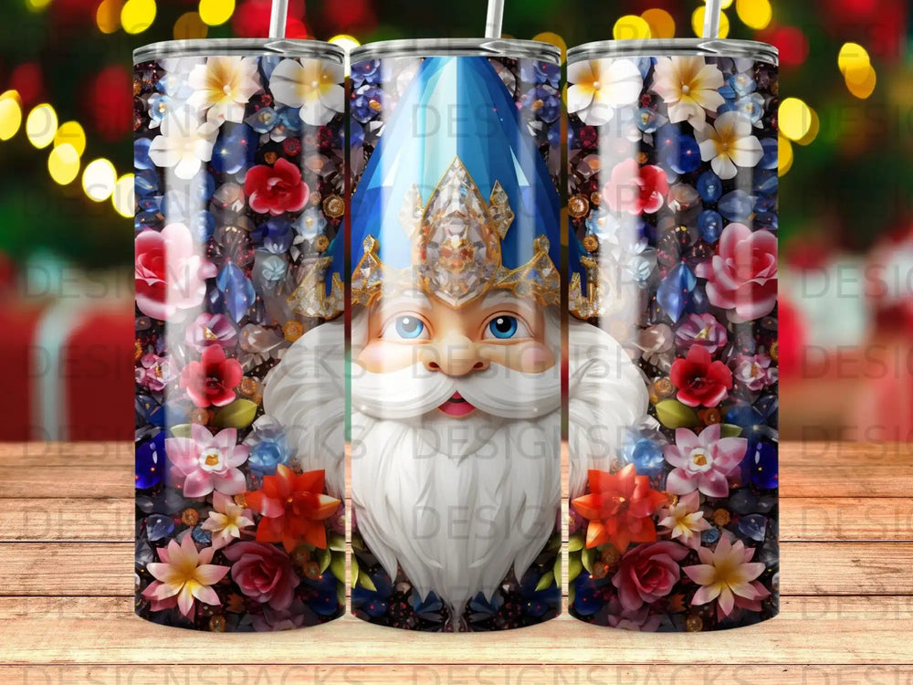 Regal Gnome Jewel Flowers Tumbler Digital Wrap Design