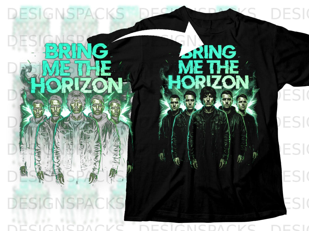 Black t-shirt with "Bring Me The Horizon" text and band members graphic.