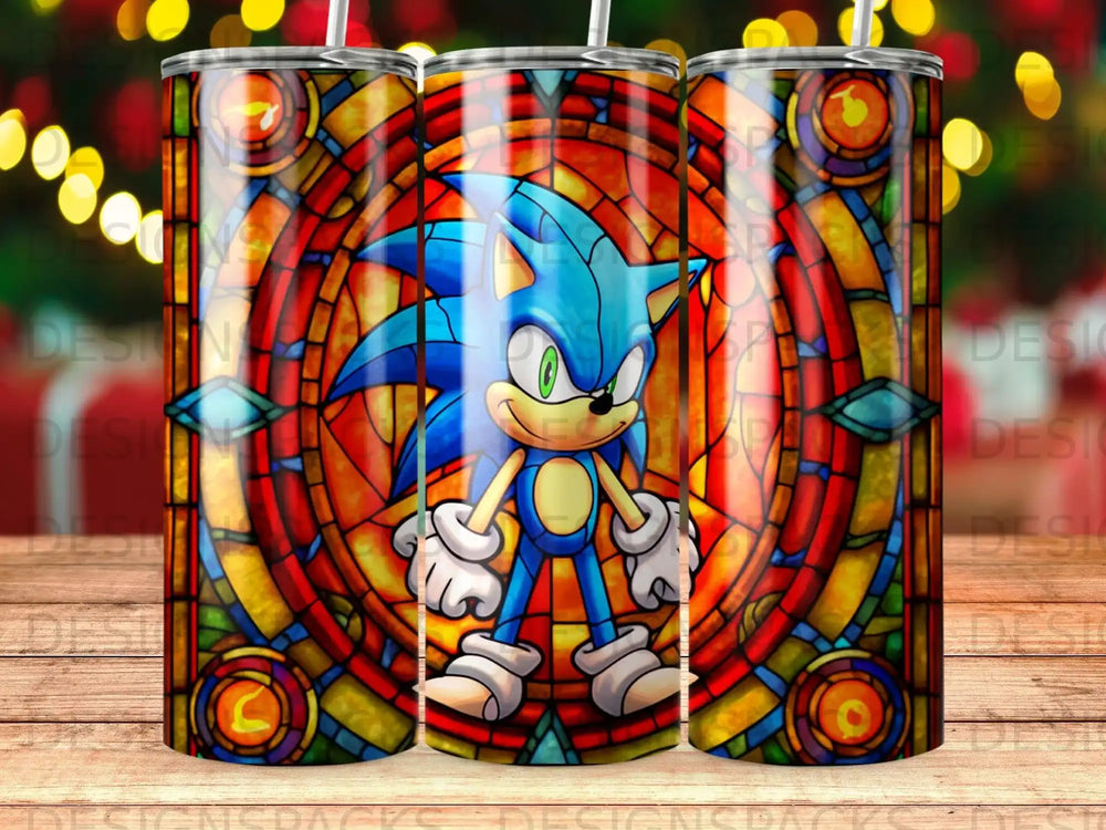 Sonic the Hedgehog in a stained glass window design.