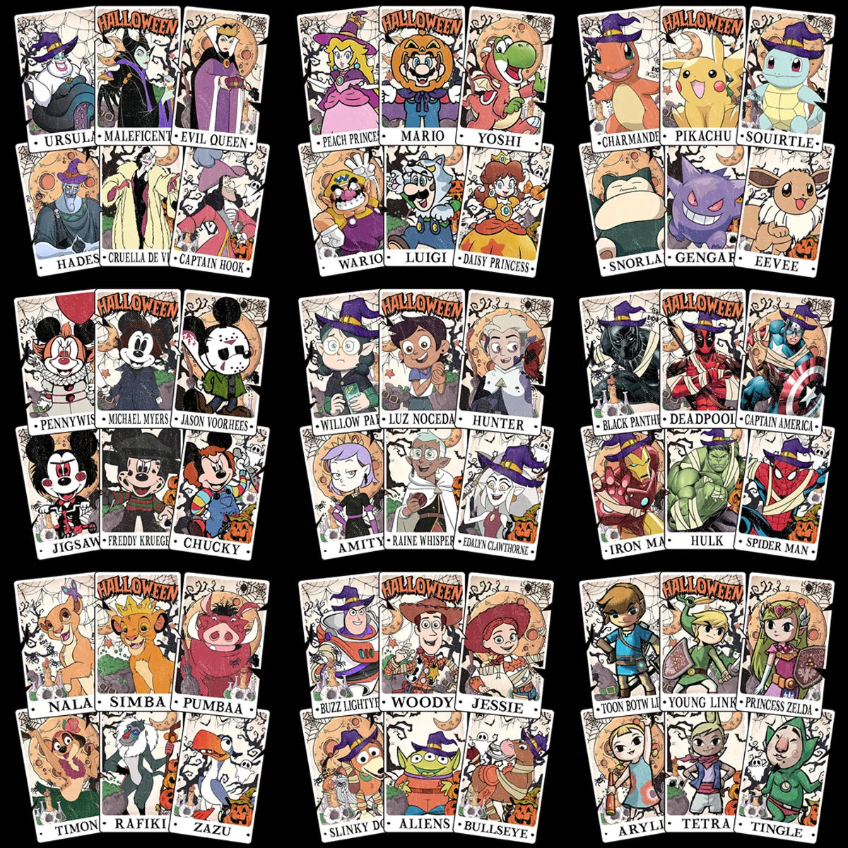 21 Halloween Cartoon Tarot Cards Designs Bundle PNG