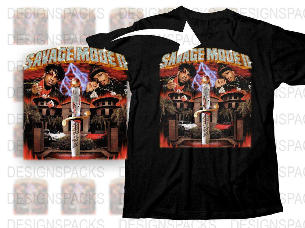 Savage Mode II Album Cover T-Shirt, Hip Hop Graphic Tee, Unisex Black Cotton Shirt, Music Merchandise, Street Fashion Wear