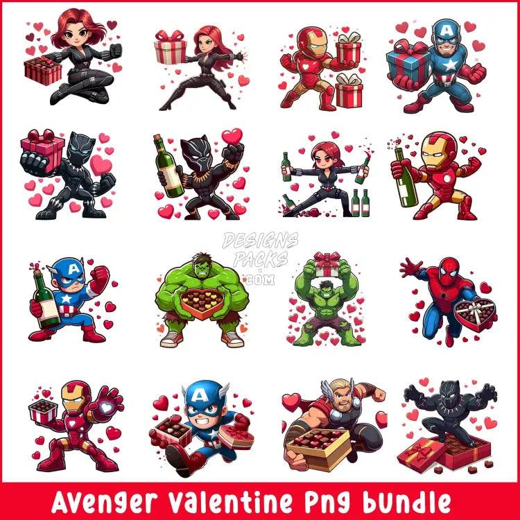 21 Super Heroes Valentine Designs Bundle Png