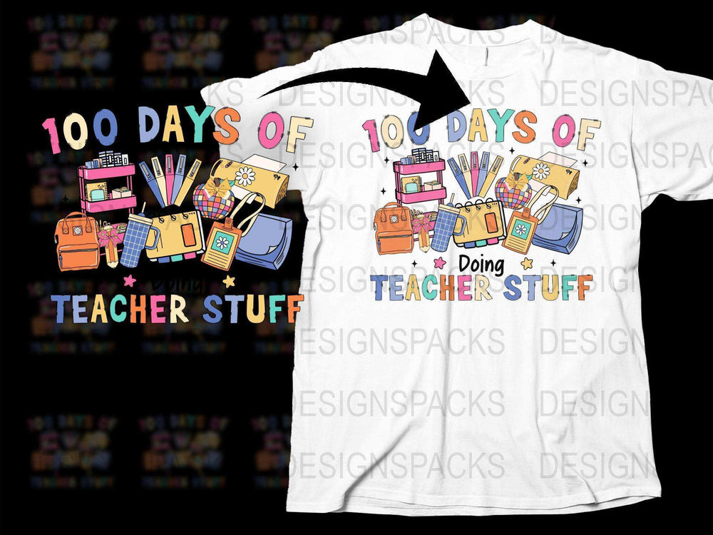 100 Days of School T-Shirt for Teachers, Teacher Stuff Graphic Tee, Colorful Classroom Design Shirt, Educator Gift Idea