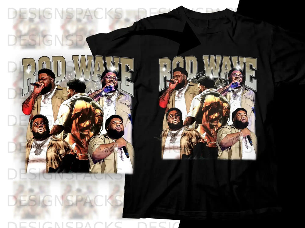 T-shirt featuring Rod Wave performing on stage, with "Rod Wave" text.