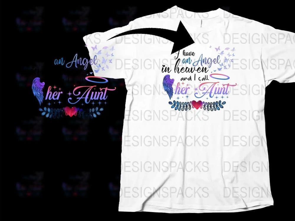 Angel in Heaven T-Shirt, Memorial Gift for Loss of Aunt, Customizable Angel Wings Tee, Comfort Wear, Sympathy T-shirt, Personalized Top