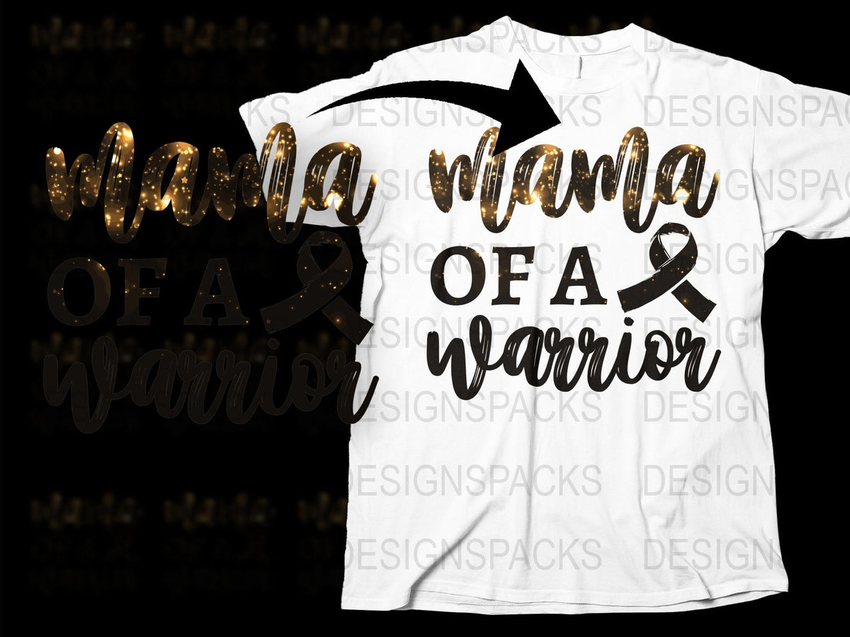 Mama of a Warrior T-Shirt, Gold Lettering, Inspirational Quote Tee, Mother's Day Gift, Positive Message Women's Fashion Top