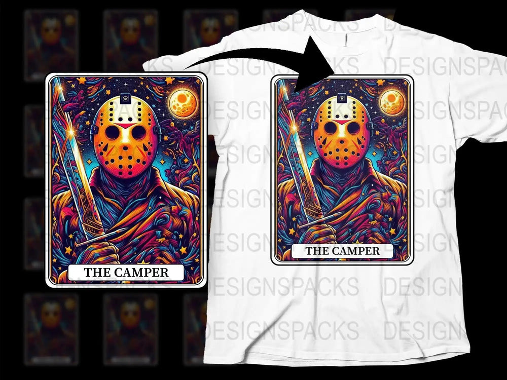 The Camper Horror Movie Inspired T-Shirt, Jason Mask Cosmic Design, Unique Full Color Graphic Tee, Unisex Sizes