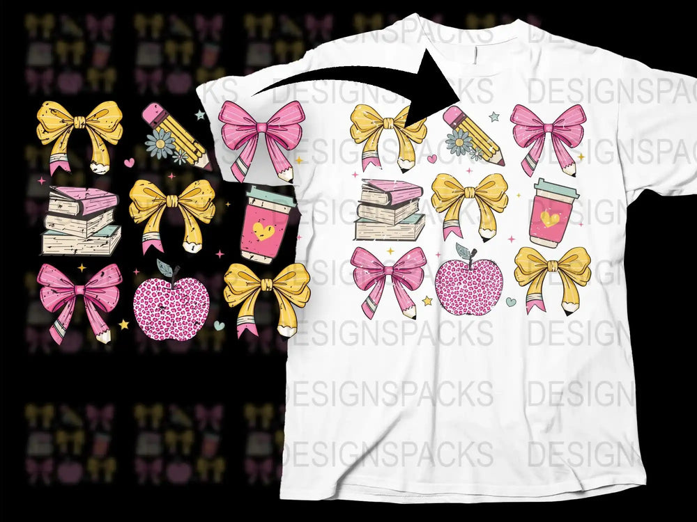 Cute Back to School T-Shirt, Teacher Gift, Apple Leopard Print, Book Stack, Heart and Bows Graphic Tee, Unisex Kids Clothing