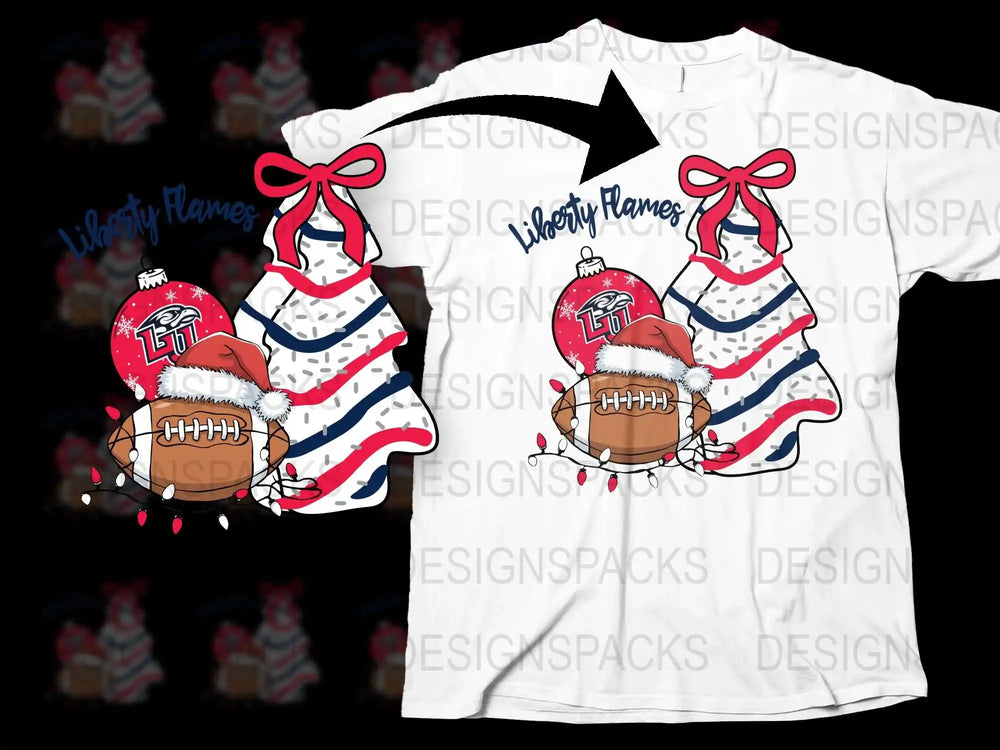 Liberty Flames Football T-Shirt, College Sports Team Graphic Tee, Patriotic Design with Bow and Stripes