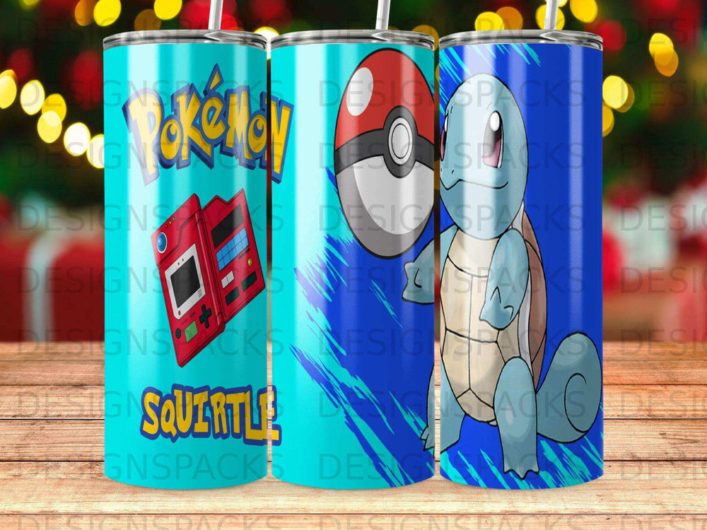 Pokemon Squirtle tumbler with Poke Ball and Pokédex.