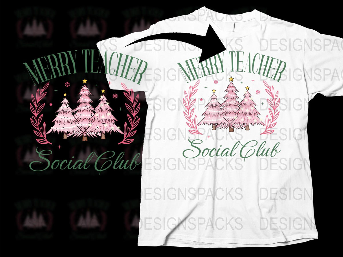 Merry Teacher Social Club Christmas T-Shirt, Holiday Graphic Tee, Festive Teacher Apparel