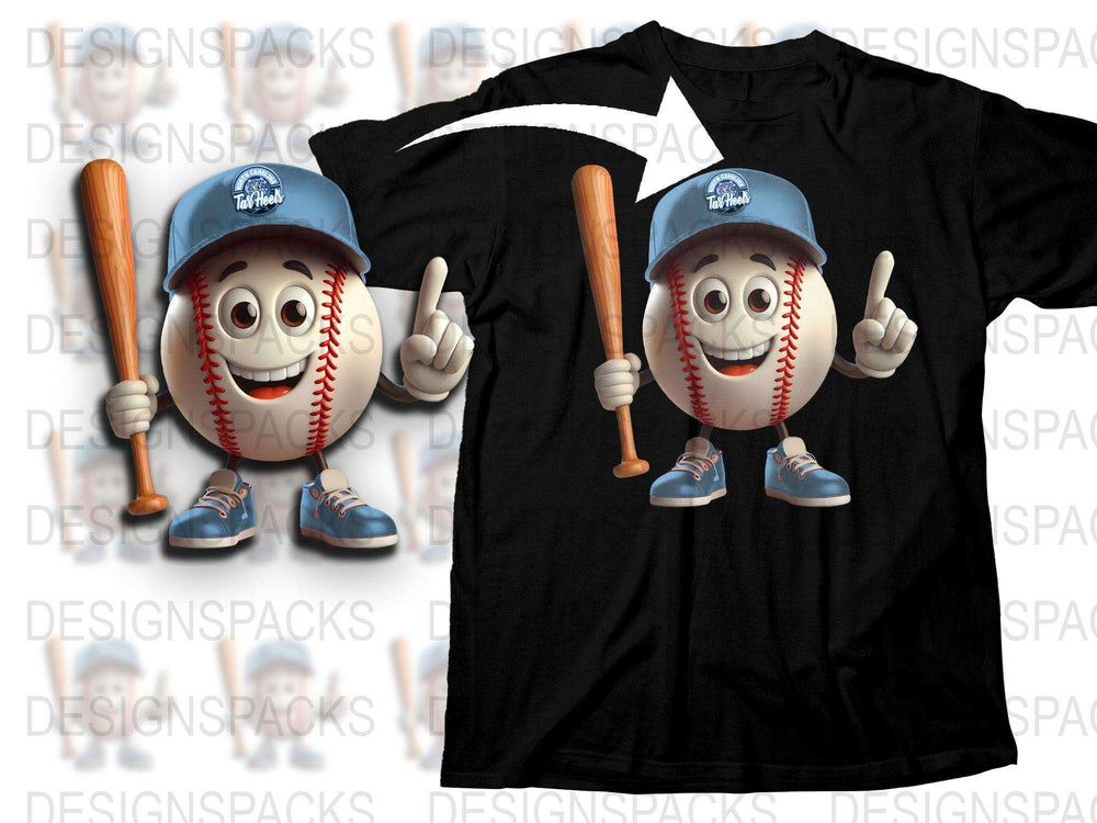 Fun Baseball Cartoon Character T-Shirt, Sports Fan Tee, Casual Youthful Design, Unique Graphic Shirt