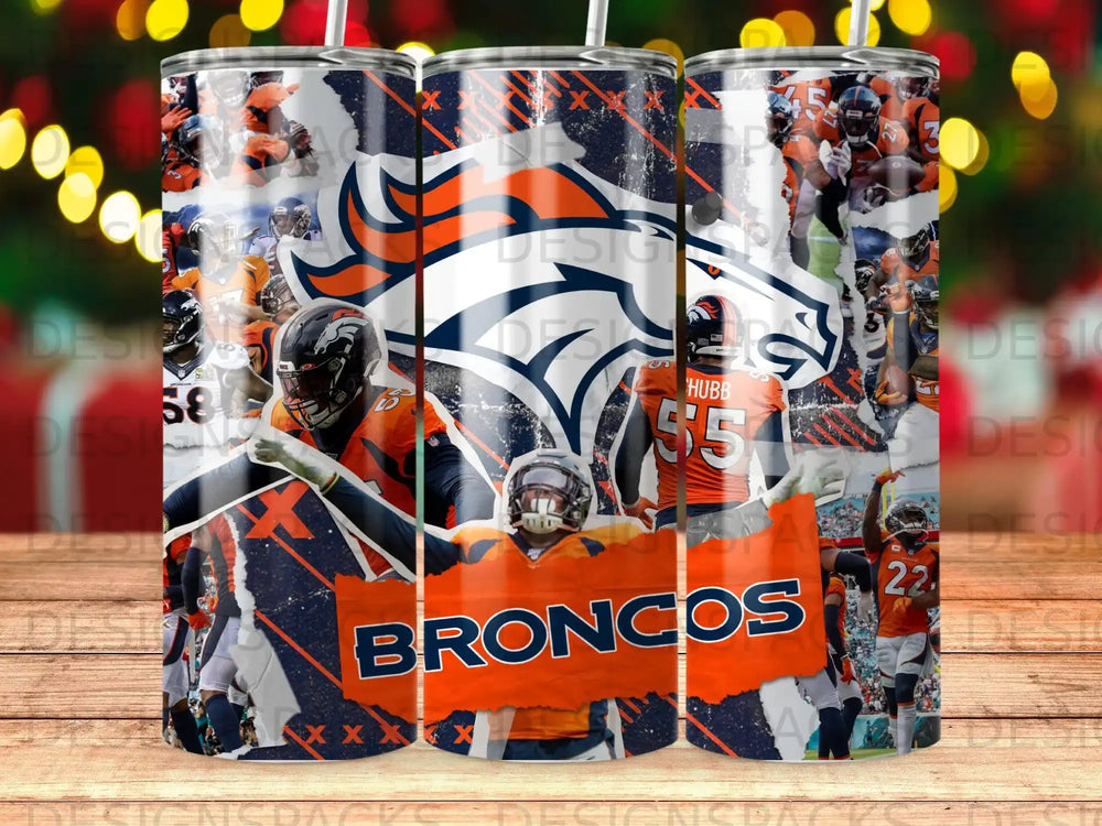 Denver Broncos collage with team logo and player images.