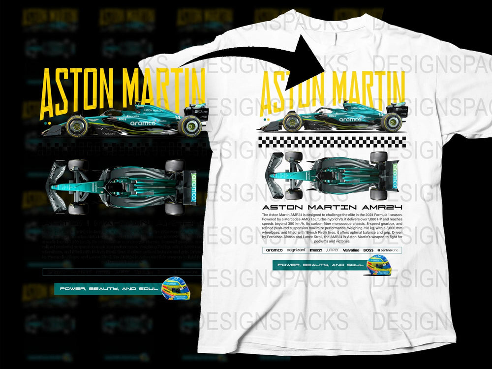Aston Martin AMR23 Formula One Racing Car T-Shirt, Motorsport F1 Team Merchandise, Graphic Tee for Fans