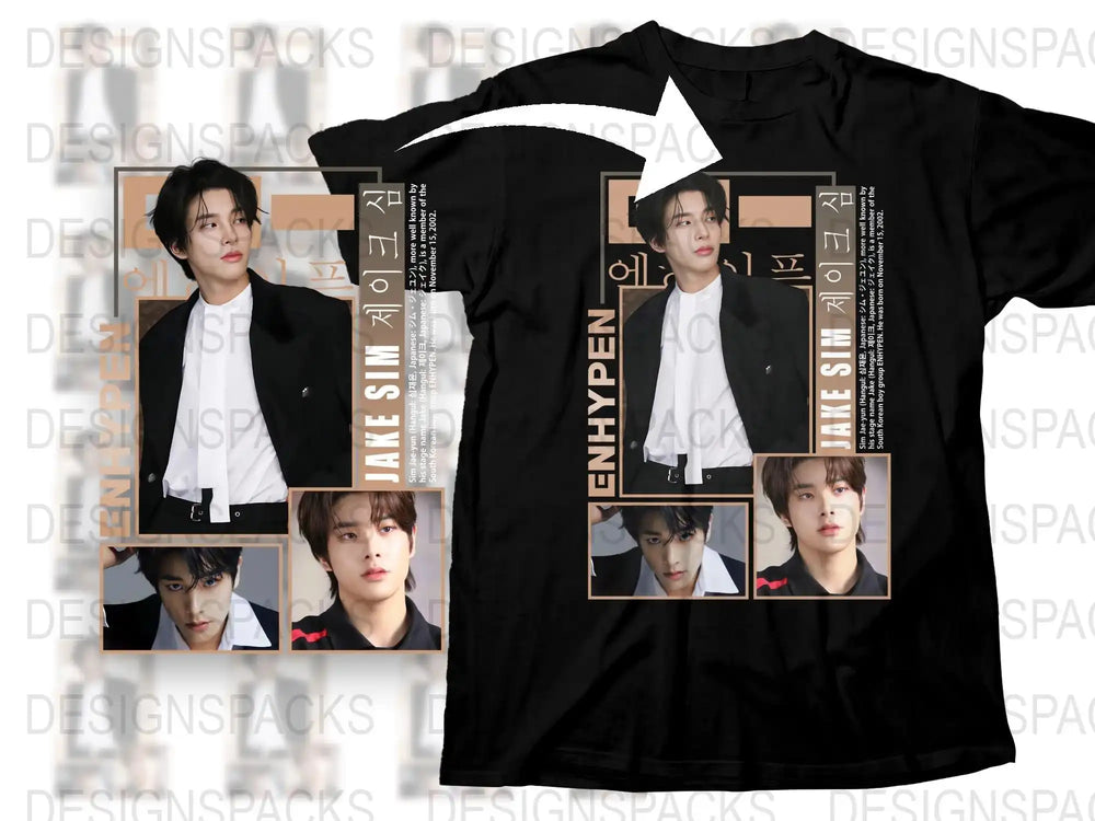 ENHYPEN Band T-Shirt, K-Pop Music Fan Merch, Black Cotton Tee with Member Photos and Graphics