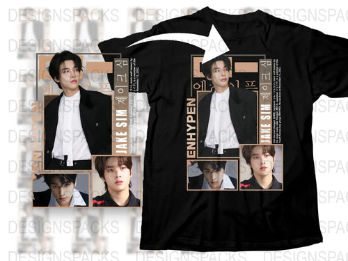 ENHYPEN Band T-Shirt, K-Pop Music Fan Merch, Black Cotton Tee with Member Photos and Graphics