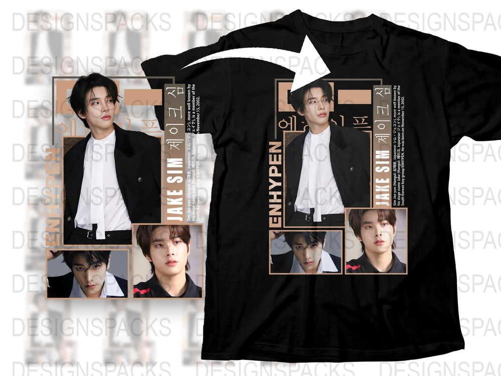 ENHYPEN Band T-Shirt, K-Pop Music Fan Merch, Black Cotton Tee with Member Photos and Graphics