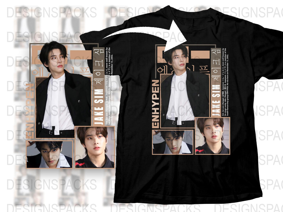 ENHYPEN Band T-Shirt, K-Pop Music Fan Merch, Black Cotton Tee with Member Photos and Graphics