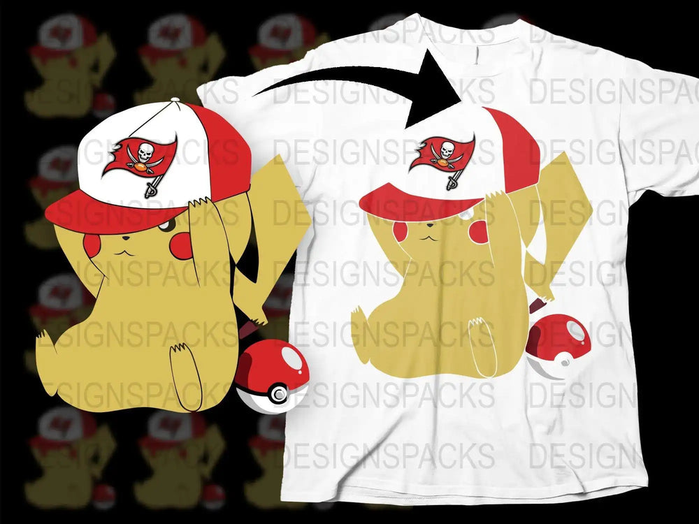 Cute Pikachu Pokemon T-Shirt with Hat Design, Anime Cartoon Graphic Tee, Unisex Adult Clothing