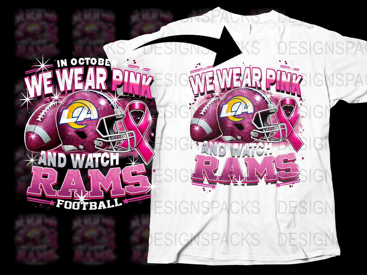 LA Rams Breast Cancer Awareness T-Shirt, We Wear Pink, Football Fan Gear, October Awareness Month.
