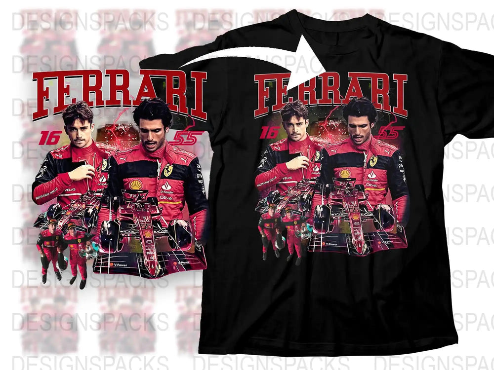 Ferrari Racing Team T-Shirt, Red and Black, Graphic Print, Motorsport Apparel, Casual Wear