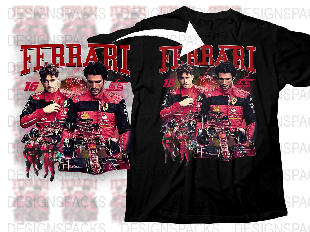 Ferrari Racing Team T-Shirt, Red and Black, Graphic Print, Motorsport Apparel, Casual Wear