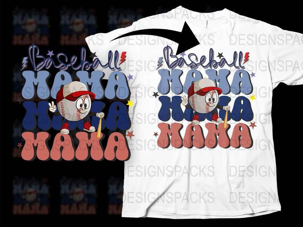 Baseball Mania Kids T-Shirt, Cartoon Character Sports Tee, Red White Blue, Youth Graphic Shirt for Boys and Girls