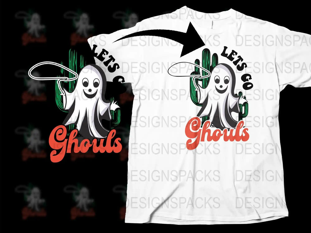 Let's Go Ghouls Cute Ghost Graphic T-Shirt, Halloween Casual Tee, Fun Spooky Apparel, Unisex Design