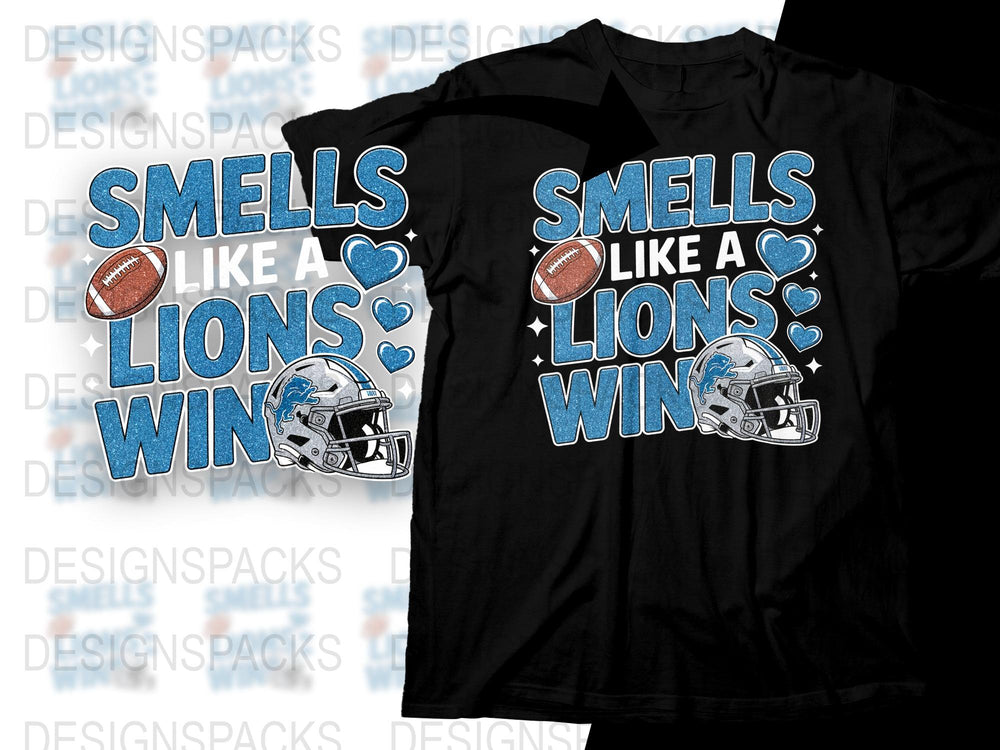 Smells Like A Lions Win T-Shirt, Football Fan Graphic Tee, Sports Team Support Shirt, Casual Game Day Apparel
