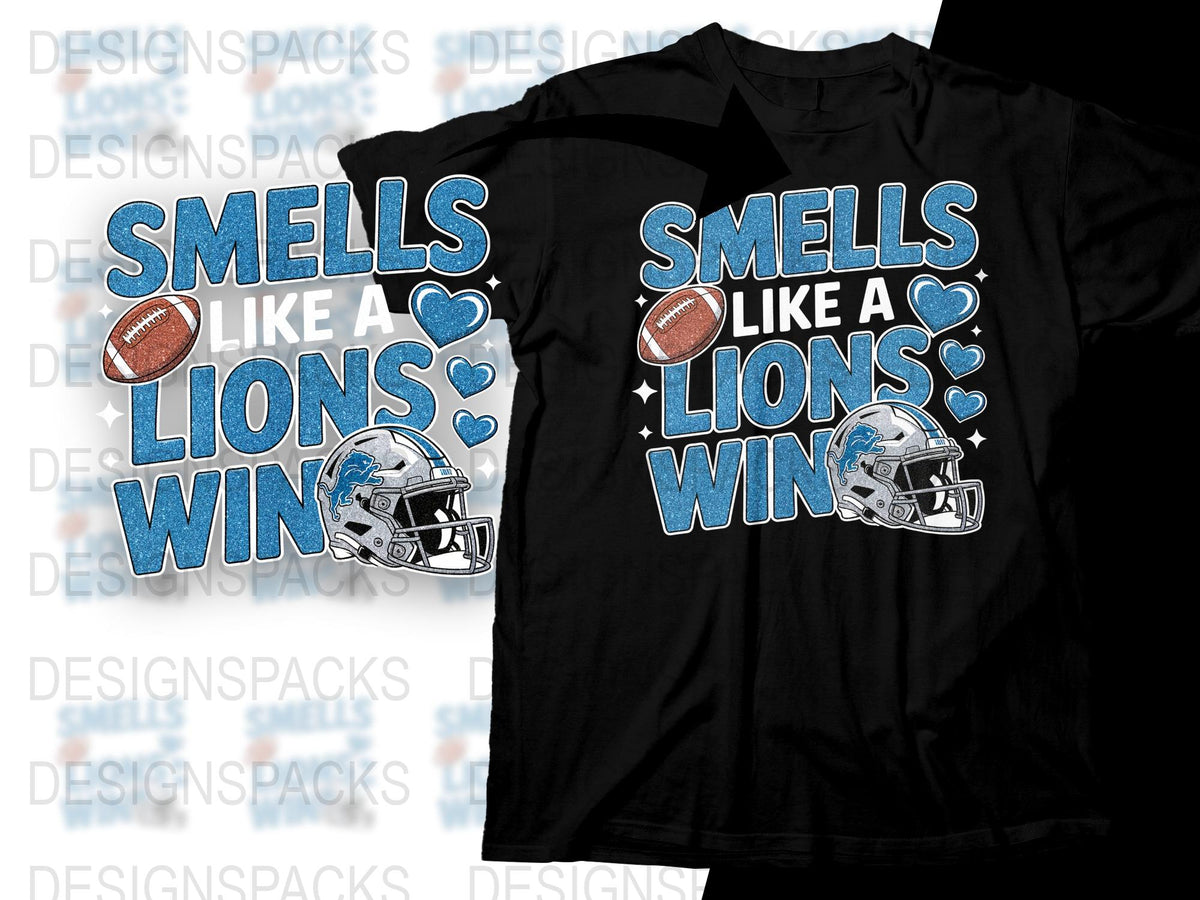 Smells Like A Lions Win T-Shirt, Football Fan Graphic Tee, Sports Team Support Shirt, Casual Game Day Apparel