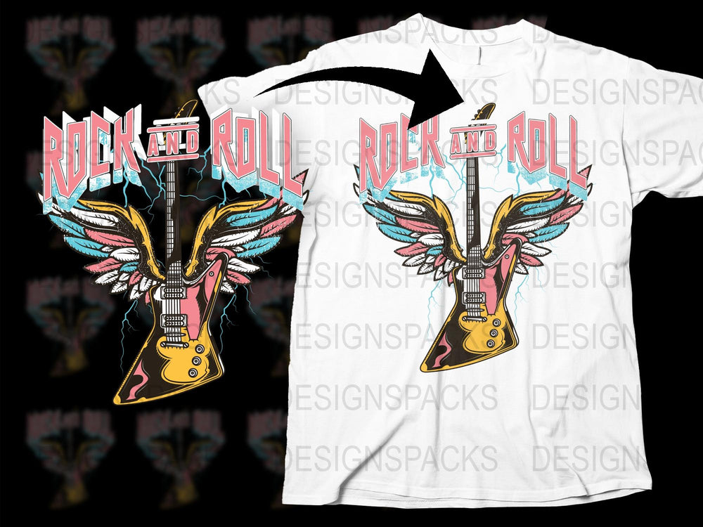 Rock and Roll Graphic Tee, Electric Guitar Wings Shirt, Vintage Style Music T-Shirt, Cool Band Merchandise