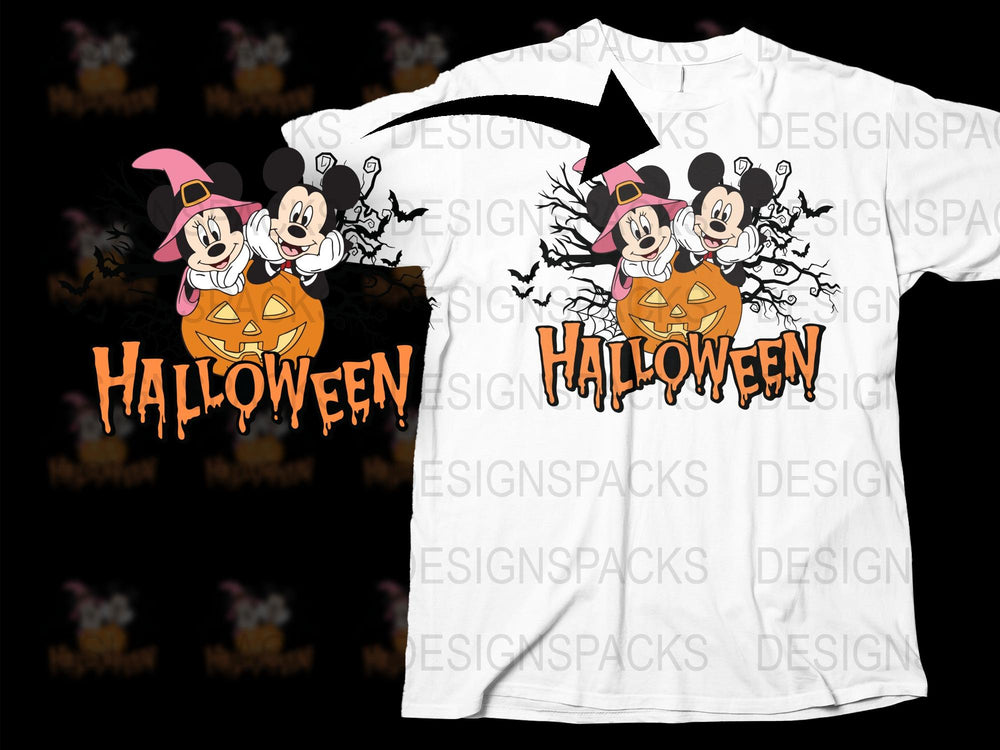 Halloween Mickey Mouse Pumpkin T-Shirt, Disney Witch Costume Tee, Kids and Adults Halloween Apparel