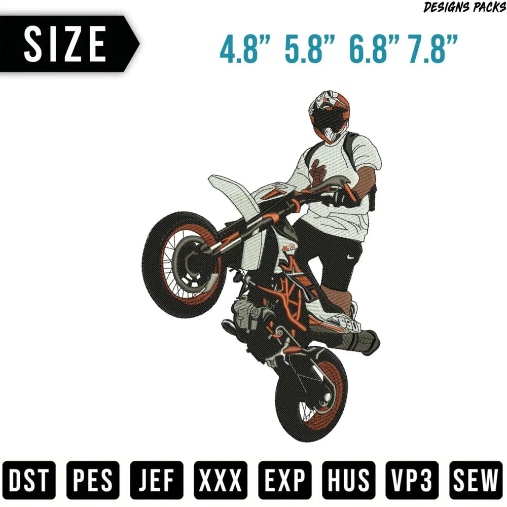 Motorcycle rider doing a wheelie, available in multiple sizes.