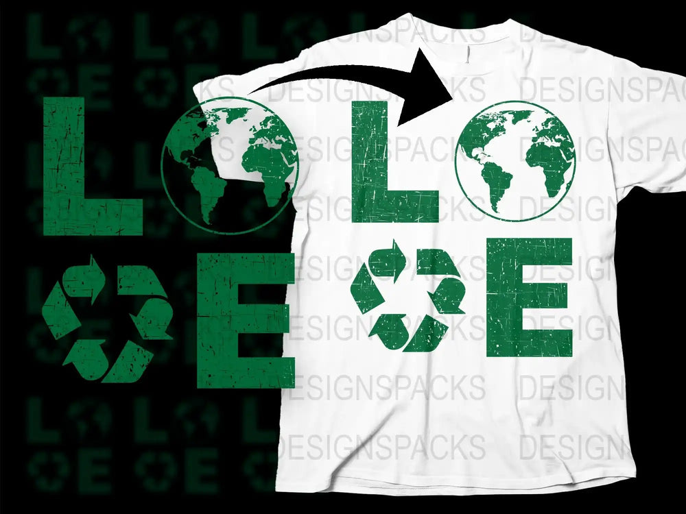 Eco-Friendly T-Shirt with Green Recycle Symbol, World Map Design, Sustainable Fashion Tee